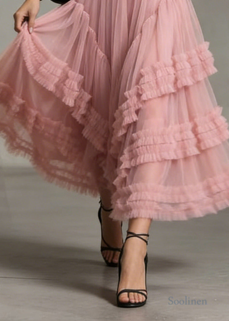 Classy Pink Ruffled Exra Large Hem Tulle Holiday Skirt Spring