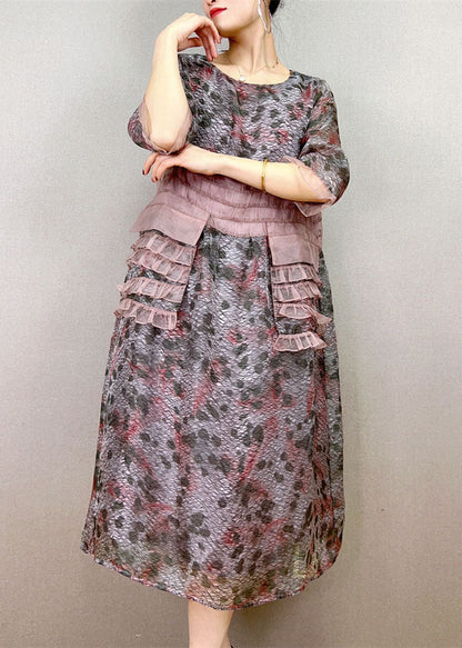 Classy Pink Ruffled Pockets Patchwork Tulle Dress Summer