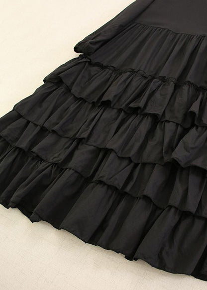 Classy Pink O-neck Ruffled Cotton Long Dress Long Sleeve