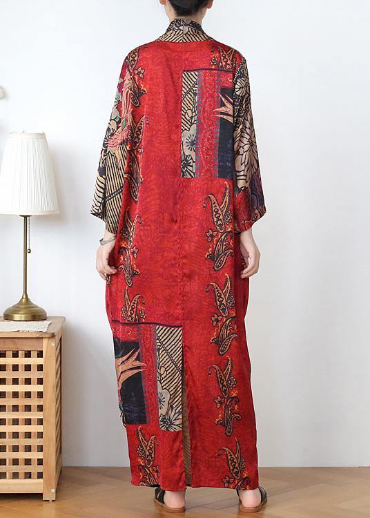 Classy Print V Neck Long Sleeve Holiday Summer Chiffon Dress