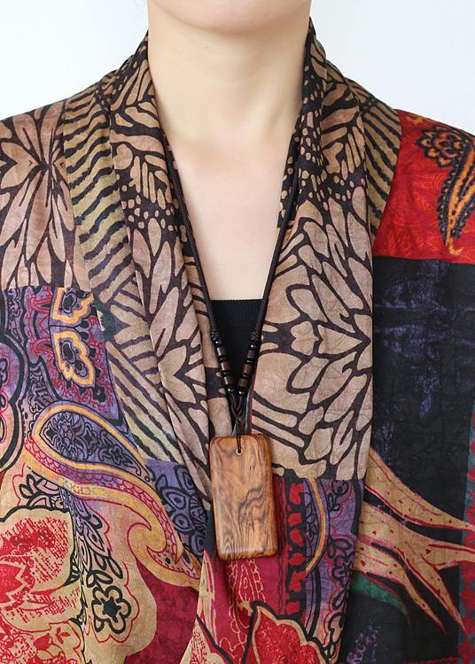 Classy Print V Neck Long Sleeve Holiday Summer Chiffon Dress