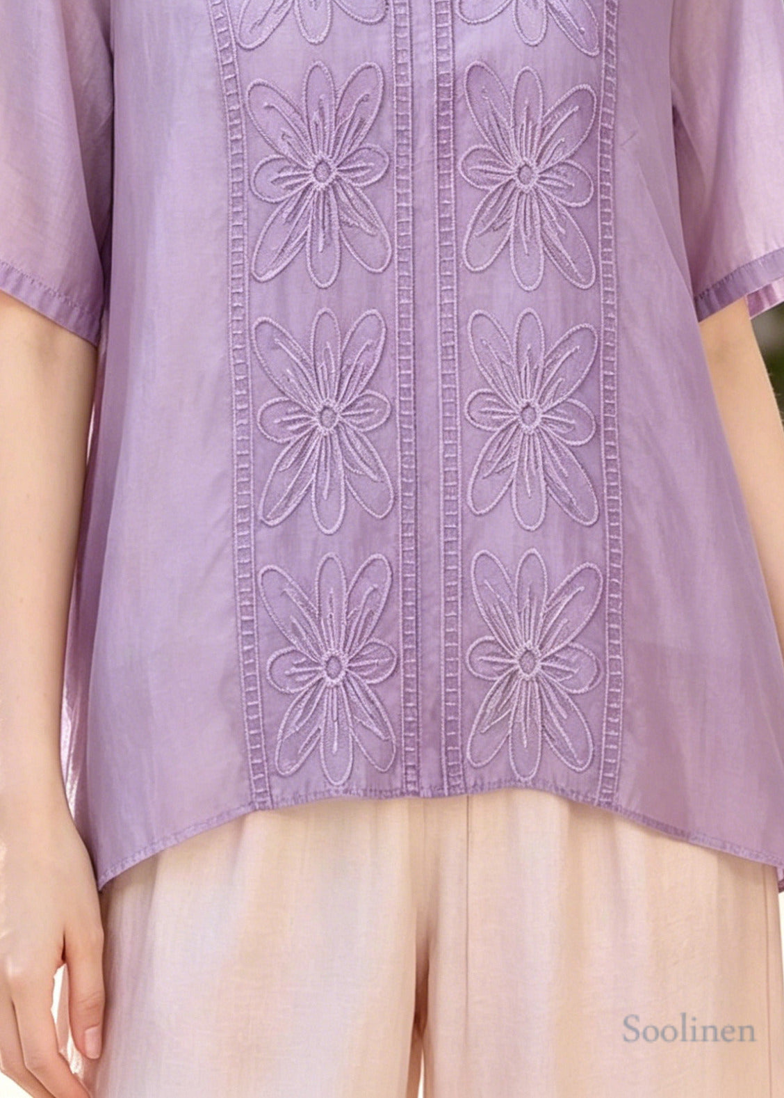 Classy Purple Oversized Embroidered Cotton Silk Top Summer