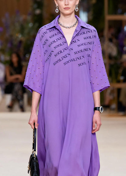 Classy Purple Peter Pan Collar Chiffon Long Dress Spring