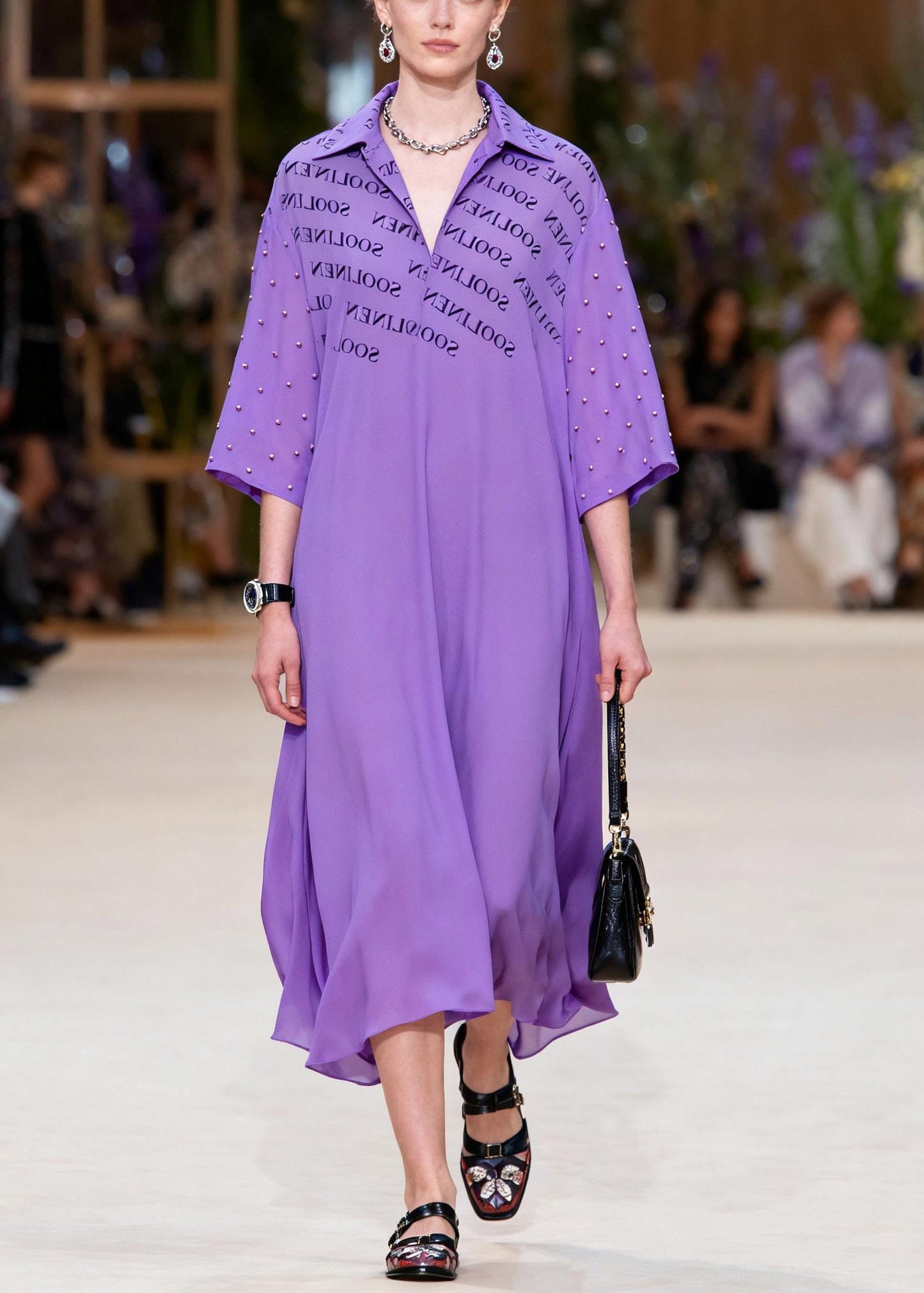 Classy Purple Peter Pan Collar Chiffon Long Dress Spring
