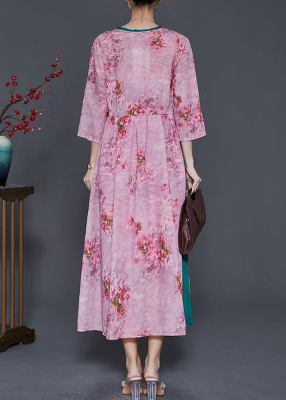 Classy Purple Print Patchwork Linen a Line Dress Spring
