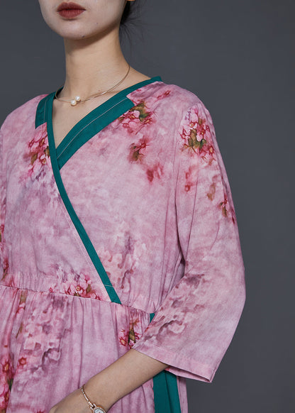 Classy Purple Print Patchwork Linen a Line Dress Spring