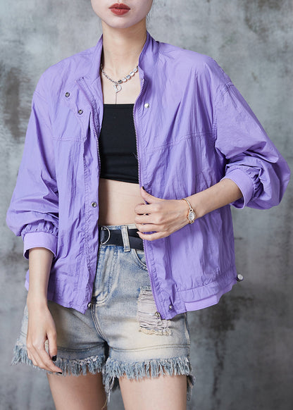 Classy Purple Zip Up Spandex Upf 50+ Jackets Summer
