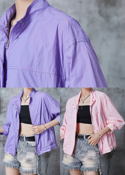 Classy Purple Zip Up Spandex Upf 50+ Jackets Summer
