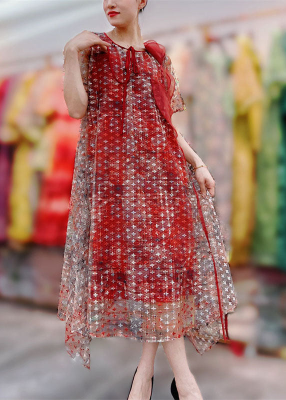 Classy Red Decorated Patchwork Tulle Dresses Summer