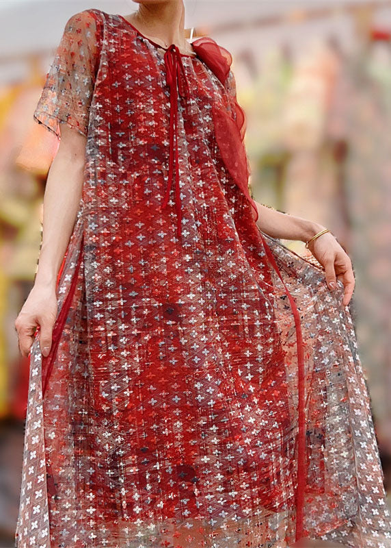 Classy Red Decorated Patchwork Tulle Dresses Summer