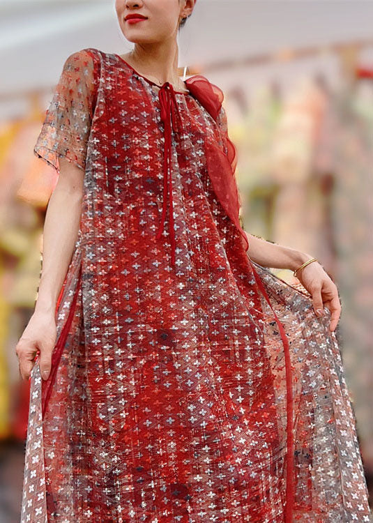Classy Red Decorated Patchwork Tulle Dresses Summer