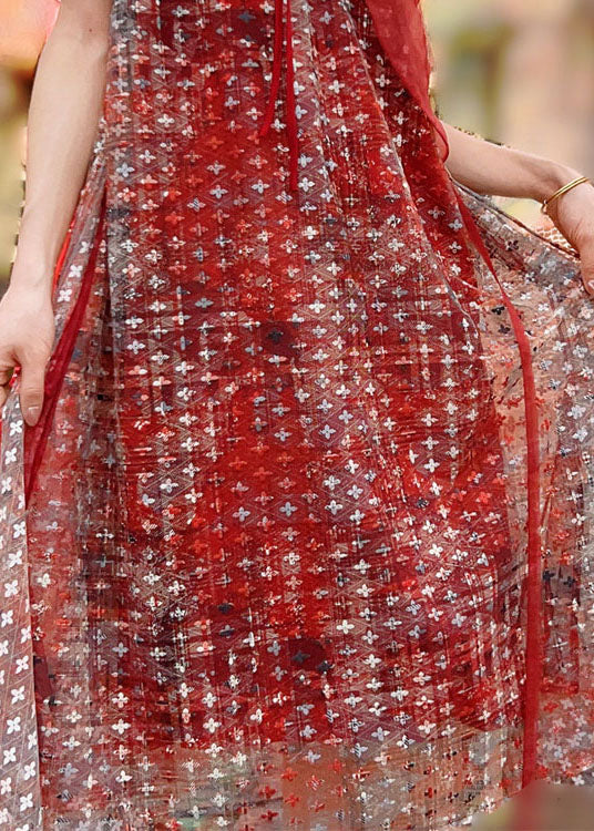 Classy Red Decorated Patchwork Tulle Dresses Summer