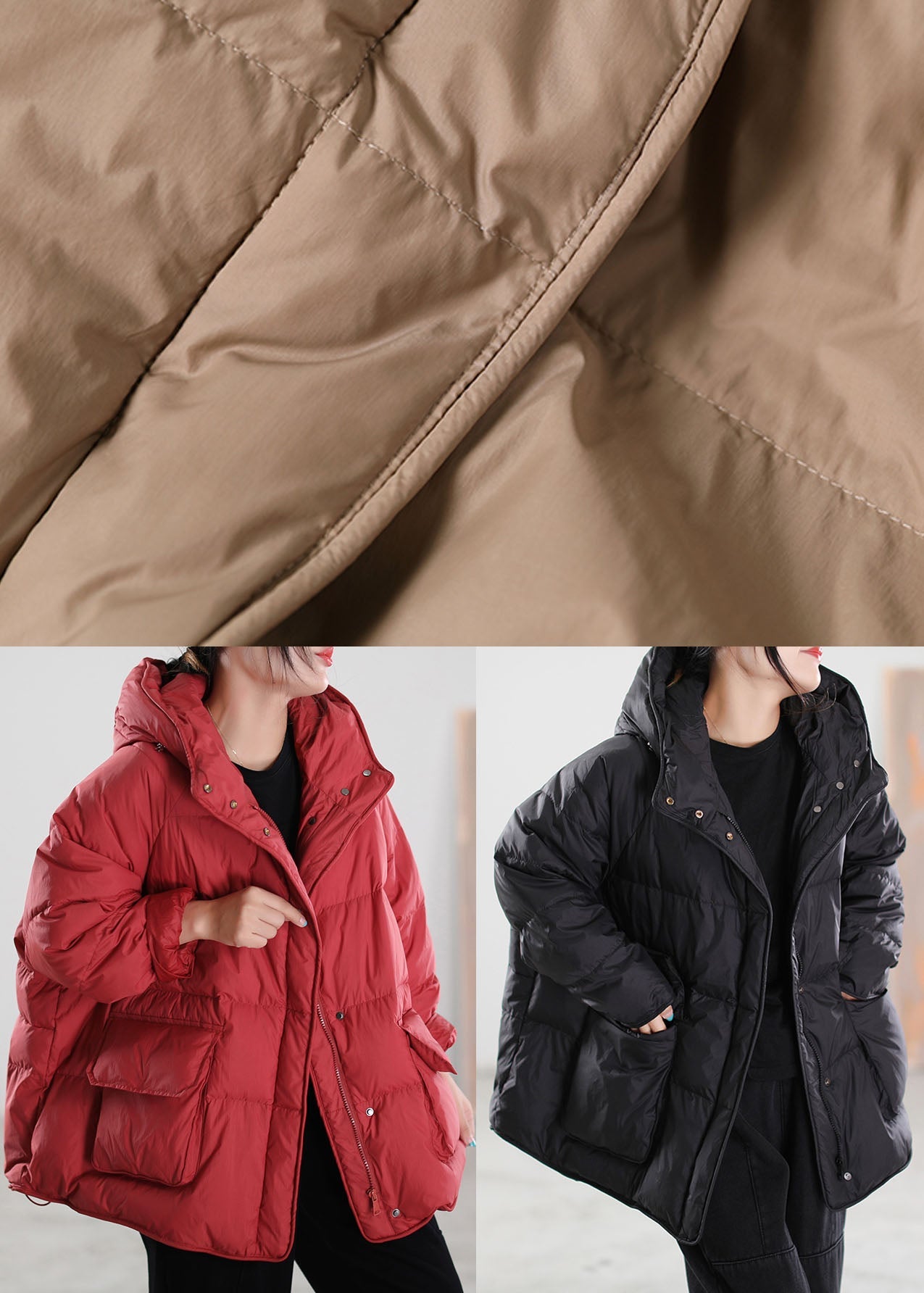 Classy Red Hooded Cotton Blend Puffer Coat Winter