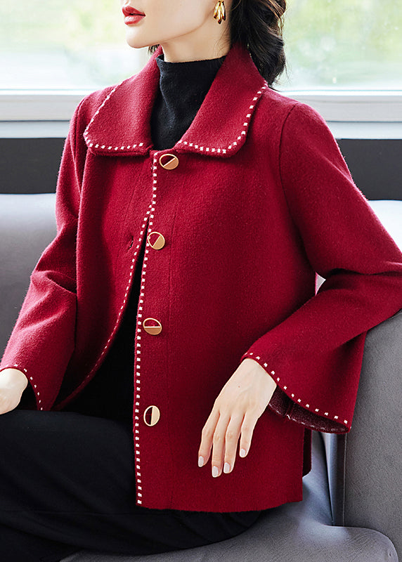 Classy Blue Peter Pan Collar Pockets Woolen Coat Fall