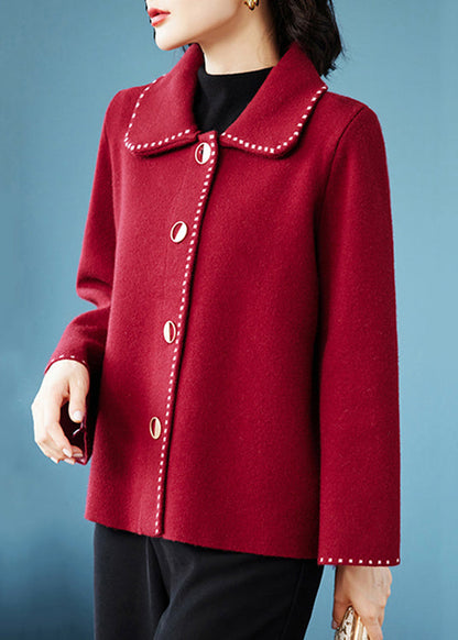 Classy Blue Peter Pan Collar Pockets Woolen Coat Fall