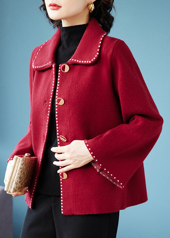 Classy Purple Peter Pan Collar Pockets Woolen Coat Fall