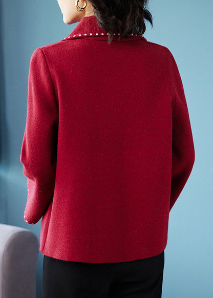 Classy Purple Peter Pan Collar Pockets Woolen Coat Fall