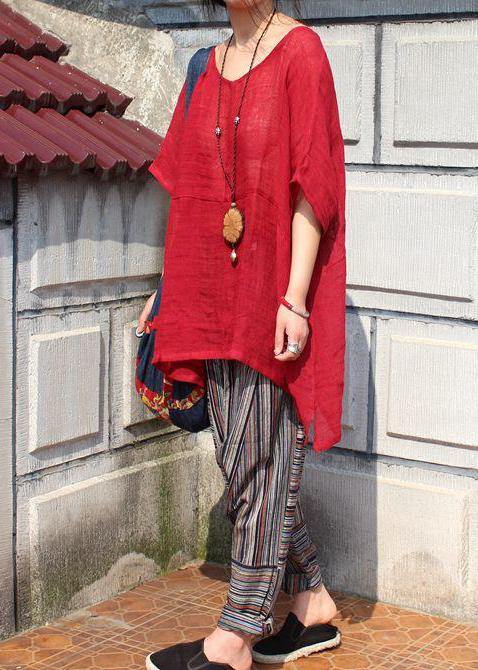 Classy Red U Neck Linen Summer Blouses
