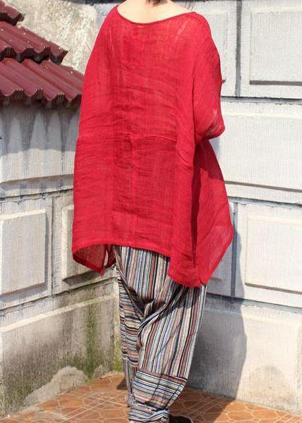 Classy Red U Neck Linen Summer Blouses