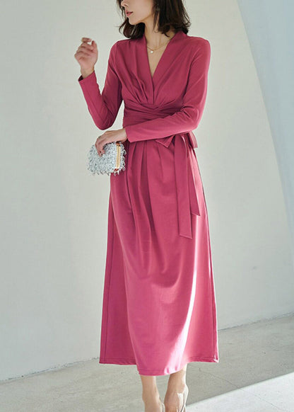 Classy Rose Tie Waist Maxi Dresses Fall