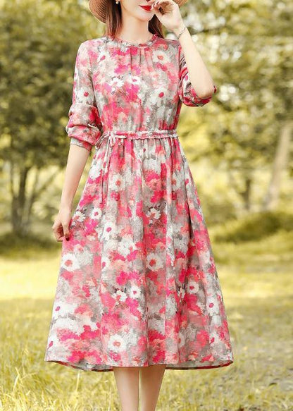 Classy Ruffled Drawstring Spring Quilting Dresses Work Red Print Dresses