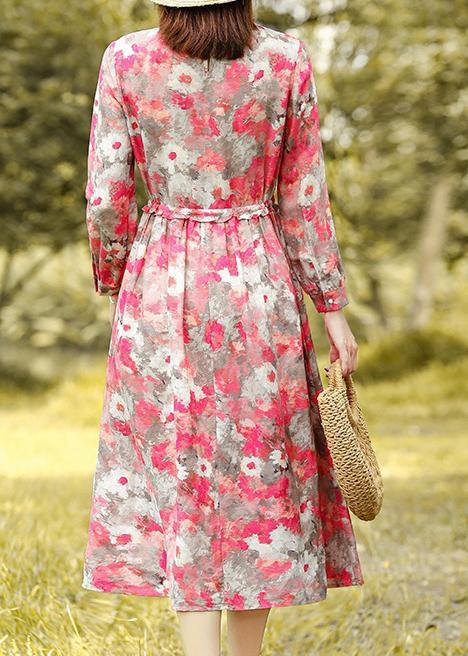 Classy Ruffled Drawstring Spring Quilting Dresses Work Red Print Dresses