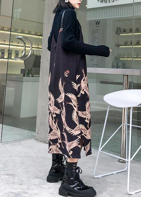 Classy Spaghetti Strap Cotton Clothes Design Black Print Maxi Dress