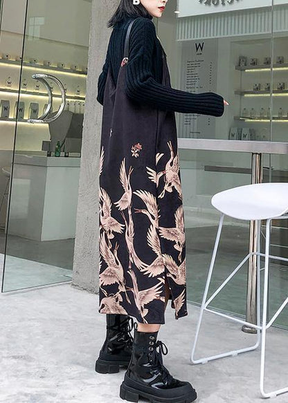 Classy Spaghetti Strap Cotton Clothes Design Black Print Maxi Dress