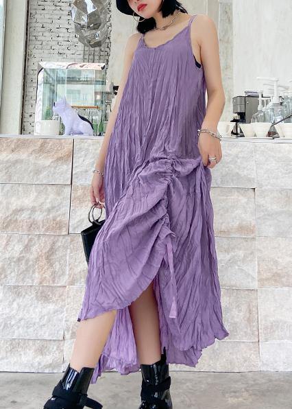 Classy Spaghetti Strap Drawstring Cotton Summer Dresses Runway Purple a Line Dresses