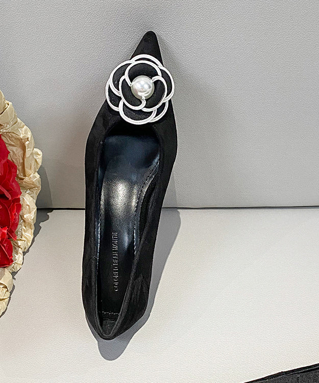 Classy Splicing Kitten Shoes Black Suede