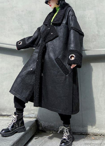 Classy Square Collar Double Breast Fine Long Coats Black Art Coats