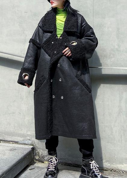 Classy Square Collar Double Breast Fine Long Coats Black Art Coats