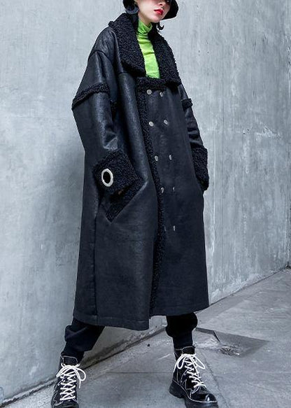 Classy Square Collar Double Breast Fine Long Coats Black Art Coats