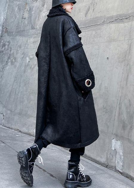 Classy Square Collar Double Breast Fine Long Coats Black Art Coats