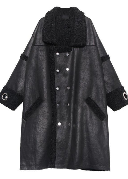 Classy Square Collar Double Breast Fine Long Coats Black Art Coats