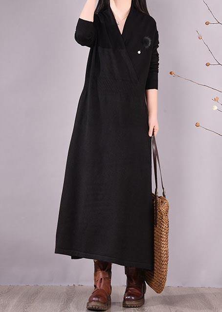 Classy V Neck Asymmetric Spring Dresses Shape Black Maxi Dresses
