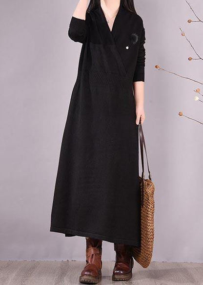 Classy V Neck Asymmetric Spring Dresses Shape Black Maxi Dresses