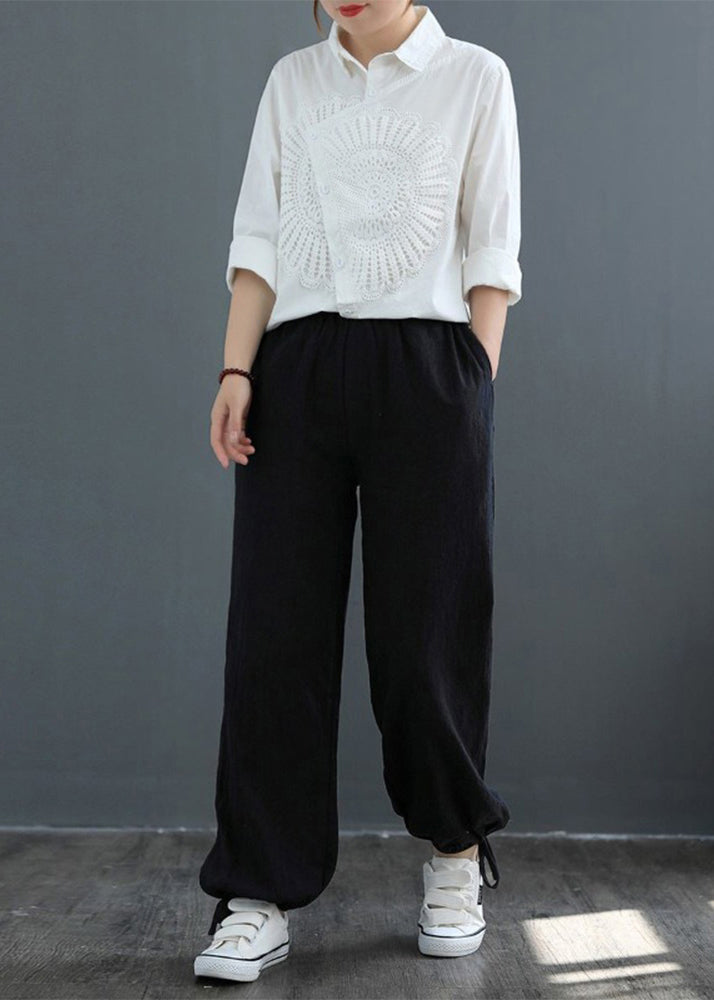 Classy White Asymmetrical Patchwork Lace Shirt Spring