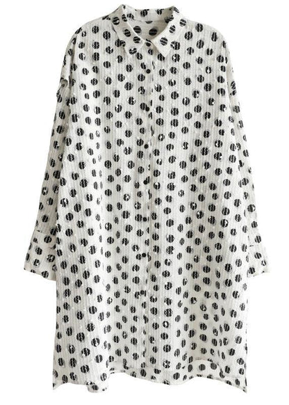 Classy White Dot Cotton Dress Button Spring Dresses