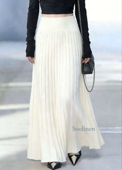 Classy White Elastic Waist Silk Knit Maxi Skirt