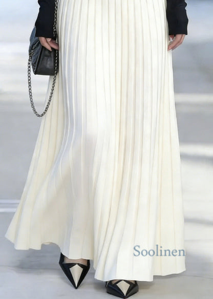 Classy White Elastic Waist Silk Knit Maxi Skirt