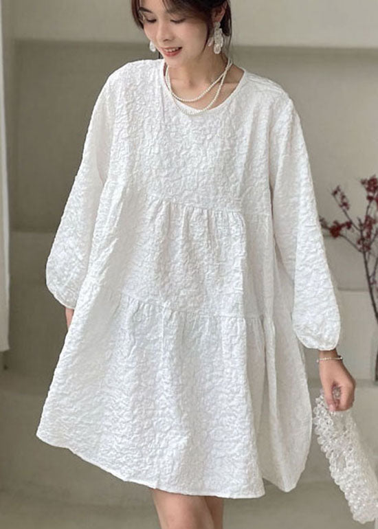 Classy White O-neck Patchwork Cotton Dress Spring