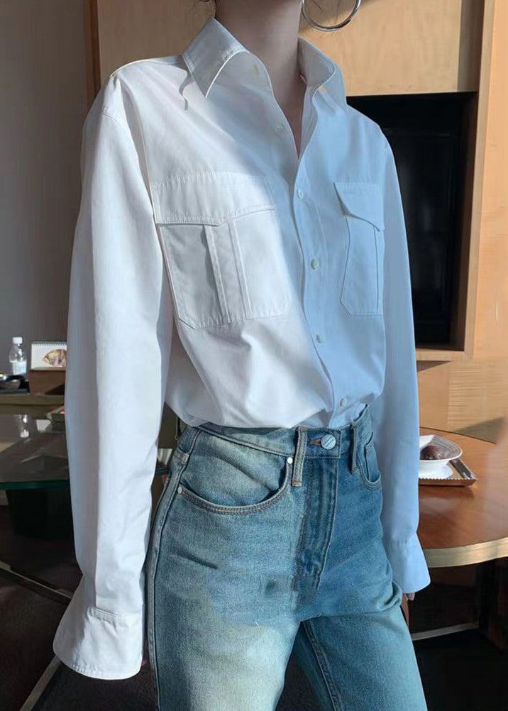 Classy White Peter Pan Collar Button Cotton Shirts Fall