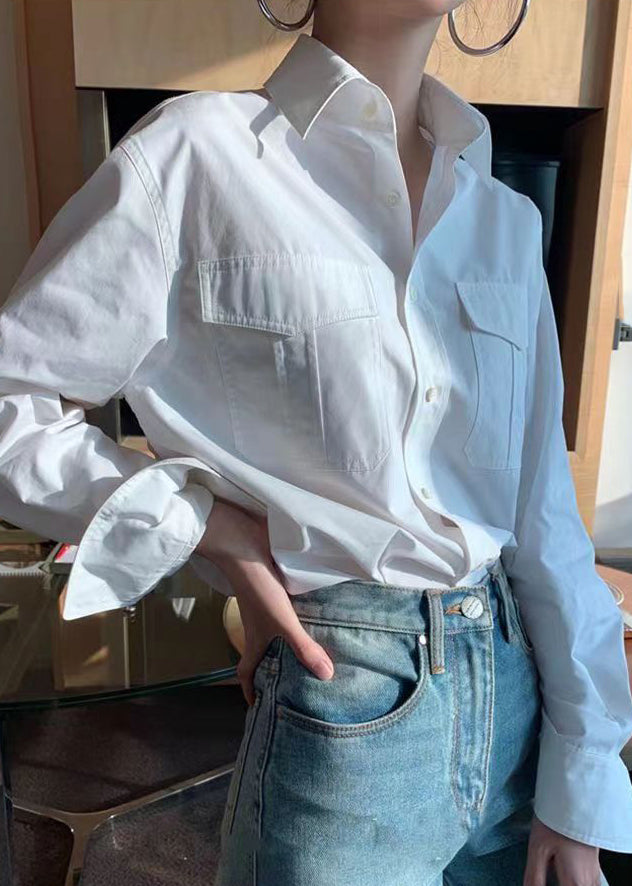 Classy White Peter Pan Collar Button Cotton Shirts Fall