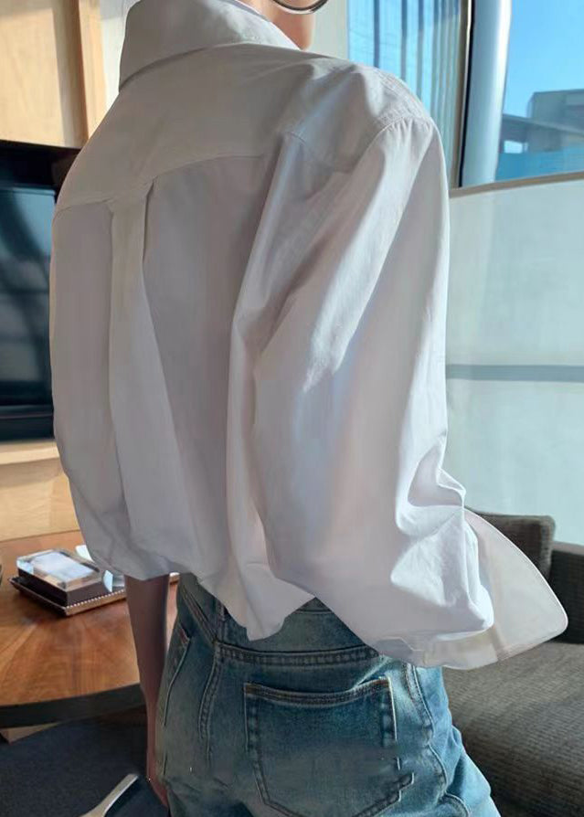 Classy White Peter Pan Collar Button Cotton Shirts Fall