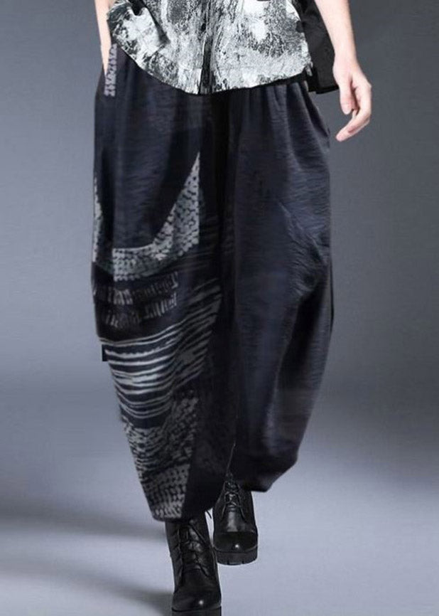 Classy White Peter Pan Collar Print Buttoncotton Blend Top and Harem Pants Two Pieces Set Summer