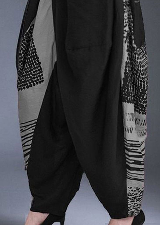 Classy White Peter Pan Collar Print Buttoncotton Blend Top and Harem Pants Two Pieces Set Summer