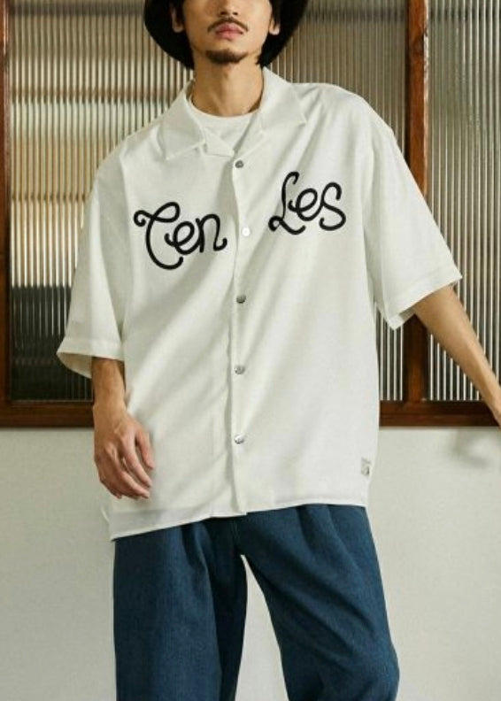 Classy White Peter Pan Collar Print Cotton Shirts Summer