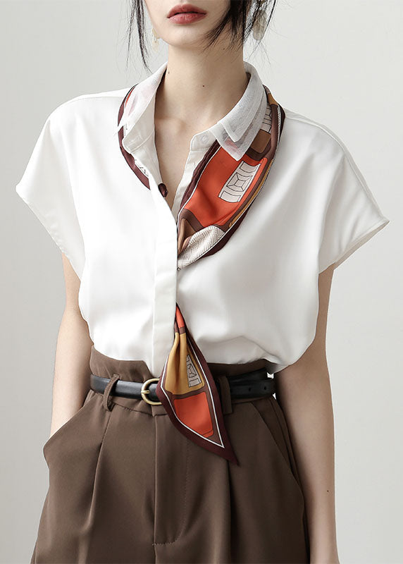 Classy White Peter Pan Collar Color Draping Chiffon Shirt Tops Short Sleeve