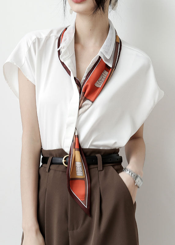 Classy White Peter Pan Collar Color Draping Chiffon Shirt Tops Short Sleeve